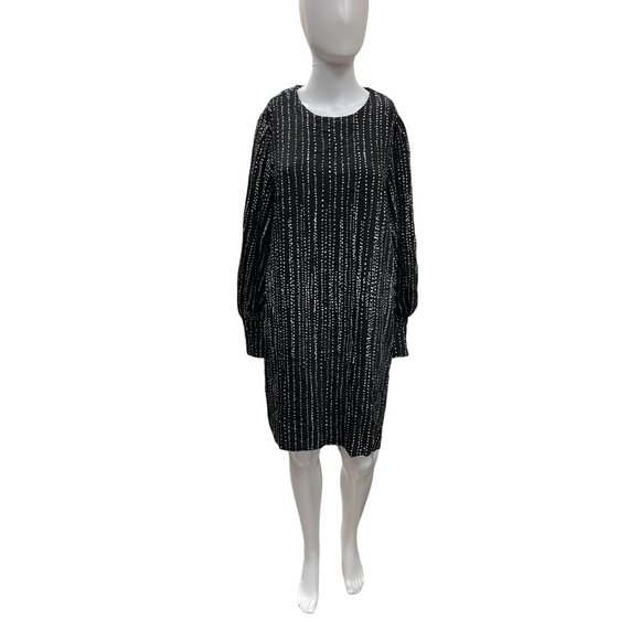 H&M Women’s Black with White Design Balloon Long Sleeve Dress SKU 655 - Picture 1 of 5